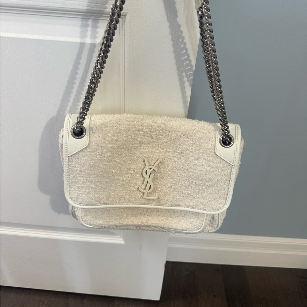 Yves Saint Laurent Cream Textured Shoulder Bag